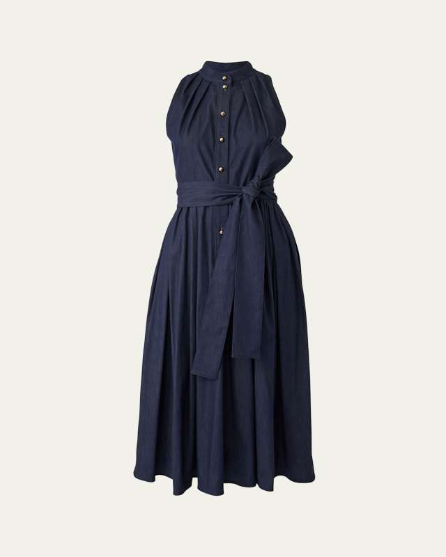 Pleated Self-Tie Full Midi Dress